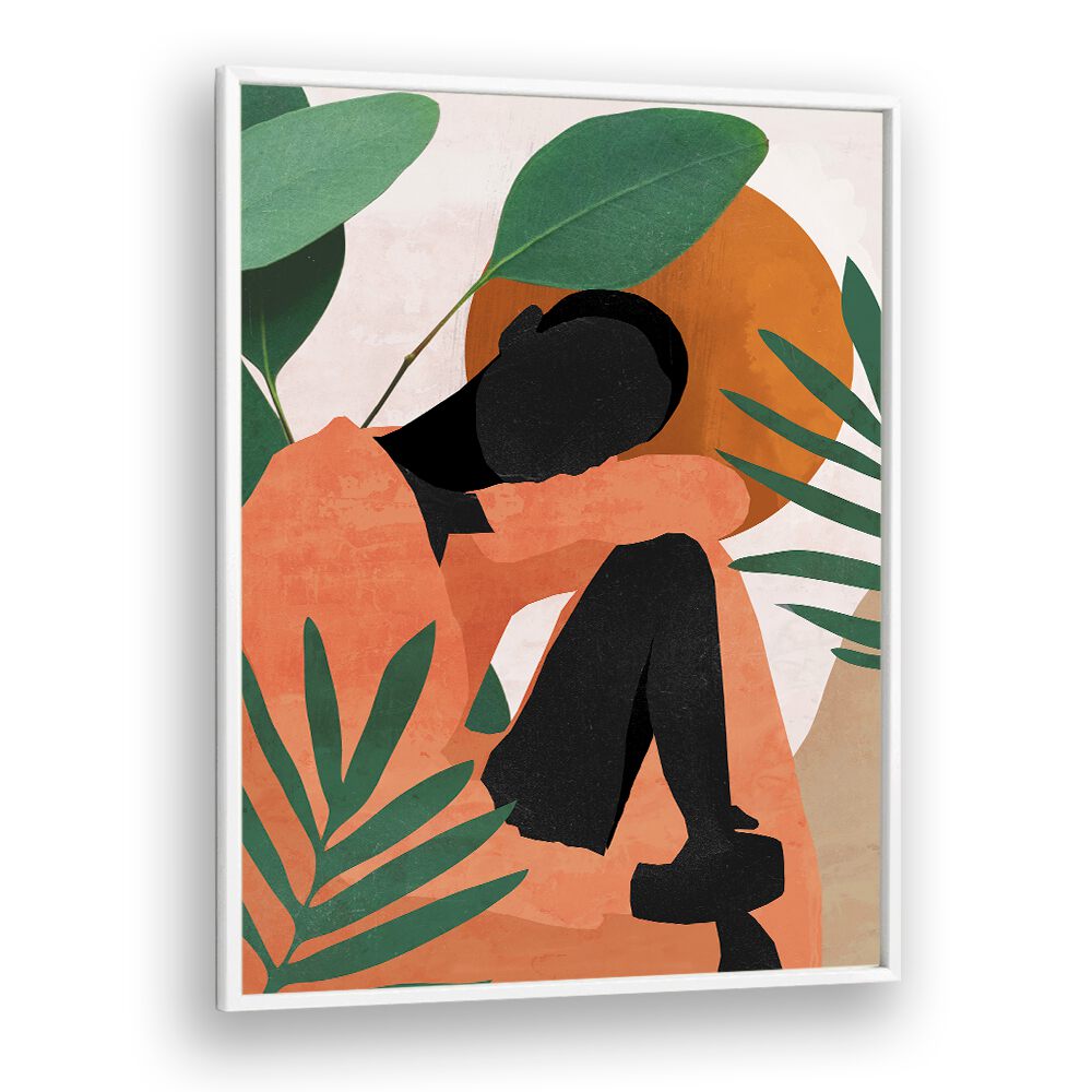 Vibrant TROPICAL GIRL SHAPE II, PORTRAITS artwork showcasing abstract human form amidst lush greenery.