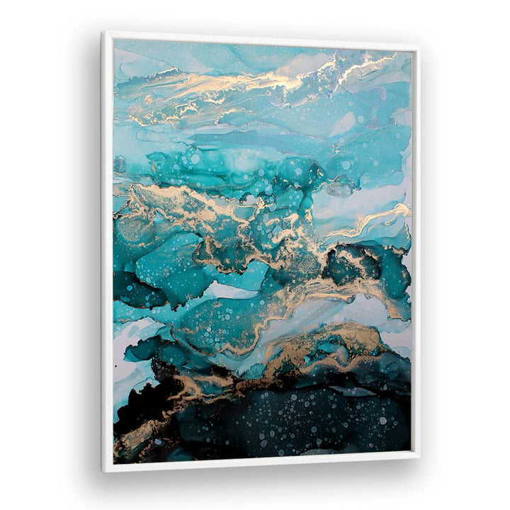 Vibrant UNDER THE SEA, ABSTRACT PAINTINGS featuring rich blues and golds, perfect for any art lover's collection.
