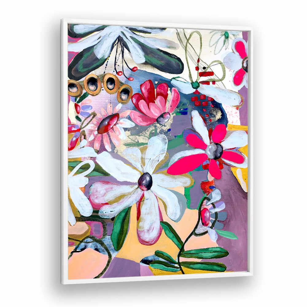 BOLD PINK AND WHITE PETALS , FLORAL FLOWER PAINTINGS