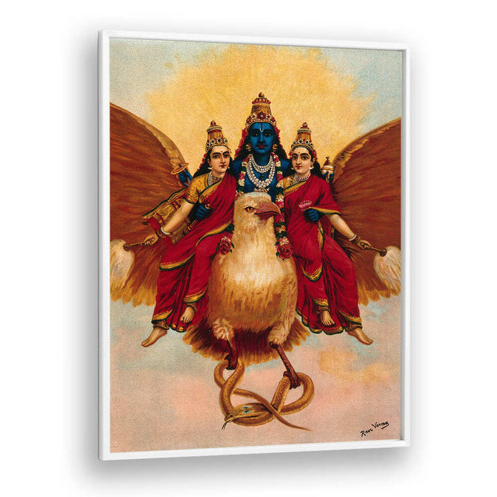 VISHNU ACCOMPANIED BY HIS WIVES RIDING ON GARUDA