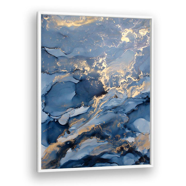 Stunning WAVES III, ABSTRACT PAINTINGS featuring rich blues and gold accents, perfect for modern decor.