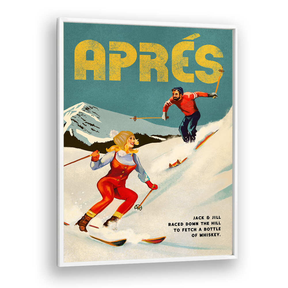 WHISKEY SKI COUPLE , VINTAGE TRAVEL POSTERS