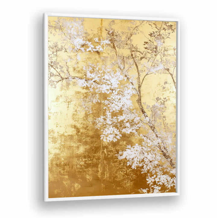 WHITE AND GOLD NATURE LANDSCAPE IV , FLORAL FLOWER PAINTINGS