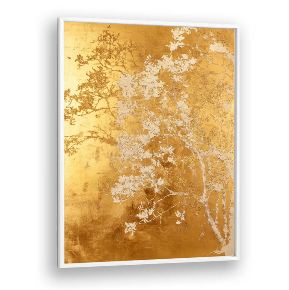WHITE AND GOLD NATURE LANDSCAPE II , FLORAL FLOWER PAINTINGS