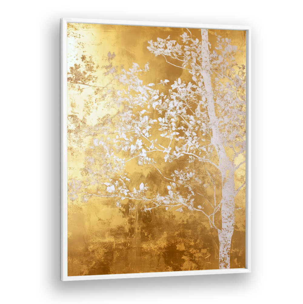 WHITE AND GOLD NATURE LANDSCAPE III , FLORAL FLOWER PAINTINGS