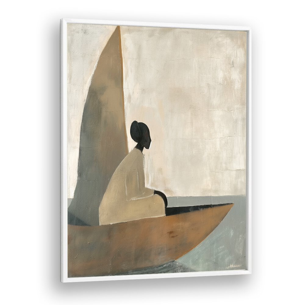Elegant woman on a boat, highlighted in the WOMAN ON BOAT, PORTRAITS collection, showcasing serene artistry.