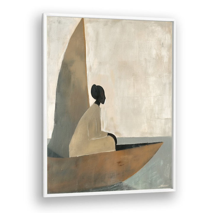 Elegant woman on a boat, highlighted in the WOMAN ON BOAT, PORTRAITS collection, showcasing serene artistry.