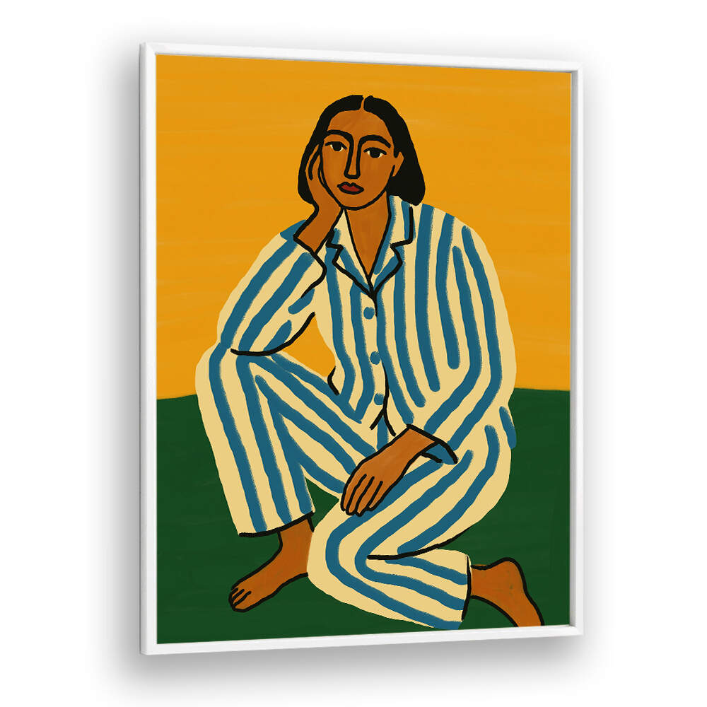 WOMAN IN STRIPED PAJAMAS , PORTRAITS & FIGURATIVE ILLUSTRATIONS