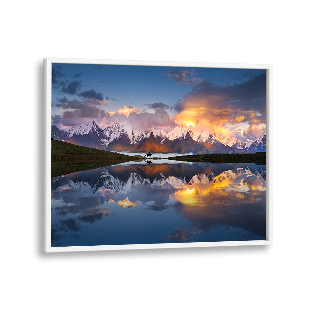 Breathtaking sunset reflecting off tranquil waters, showcasing the MOUNTAINS IN SICHUAN, PHOTOGRAPHY PRINTS collection.