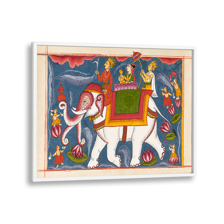INDRA CONVEYING JINA RISHABHANATHA ON AIRAVATA , INDIAN ART PAINTINGS