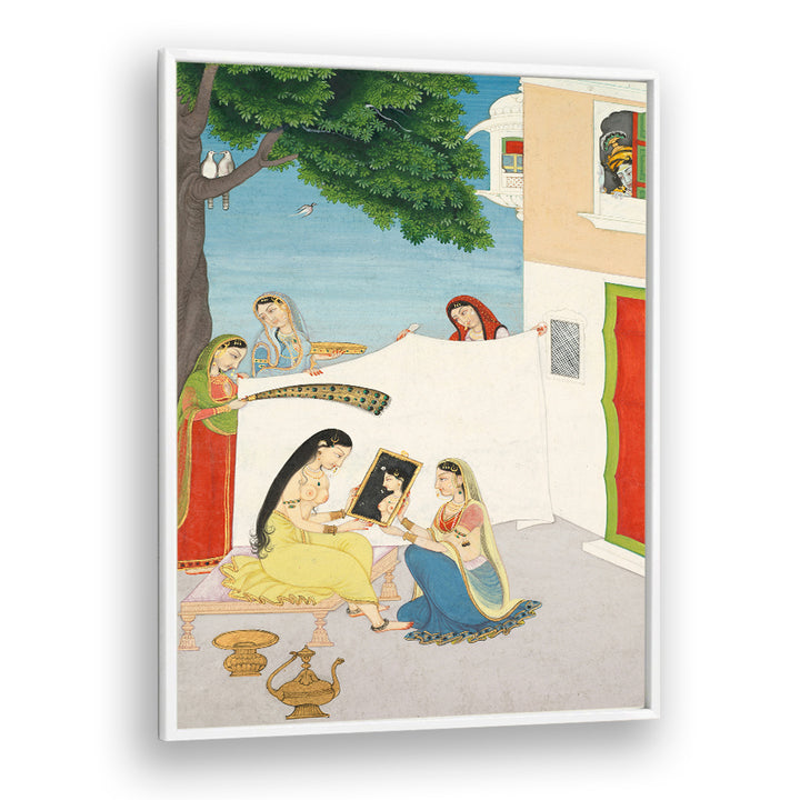 TOILETTE OF RADHA , INDIAN ART PAINTINGS