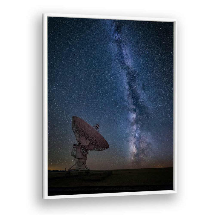 Transform your space with stunning CONTACT, PHOTOGRAPHY PRINTS showcasing a mesmerizing night sky and satellite dish.