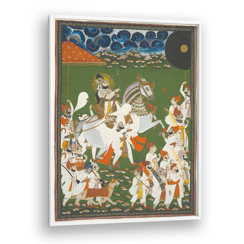 MAHARANA BHIM SINGH IN PROCESSION BY GHASI , INDIAN ART PAINTINGS