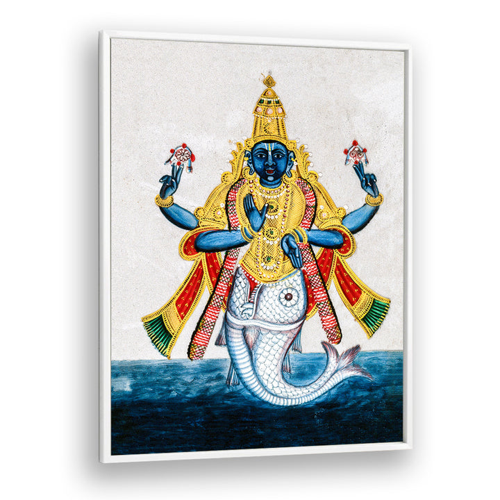 VISHNU IN HIS INCARNATION AS MATSYA , INDIAN ART PAINTINGS