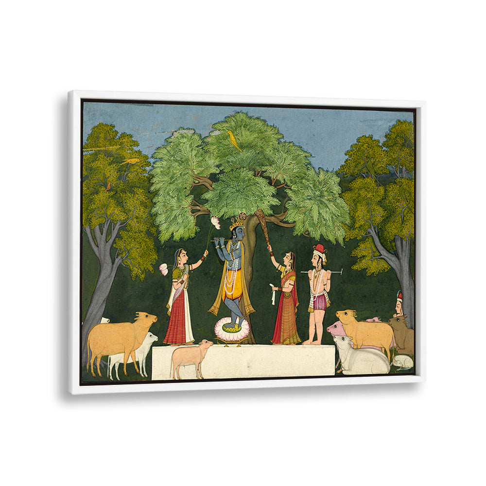 KRISHNA ENTERTAINS HIS COMPANIONS , INDIAN ART PAINTINGS