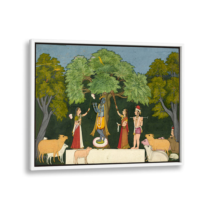 KRISHNA ENTERTAINS HIS COMPANIONS , INDIAN ART PAINTINGS