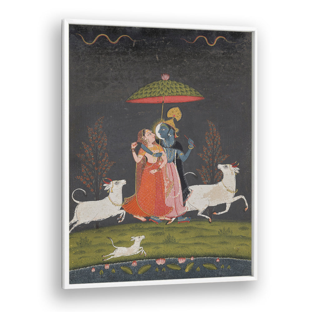 RADHA AND KRISHNA IN THE RAIN , INDIAN ART PAINTINGS