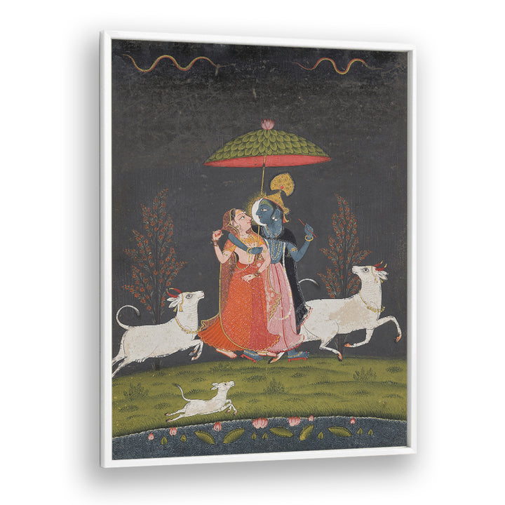 RADHA AND KRISHNA IN THE RAIN , INDIAN ART PAINTINGS