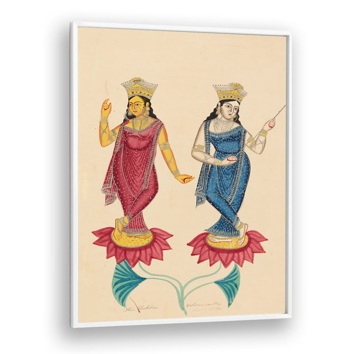 TWO FEMALE DEITIES , INDIAN ART PAINTINGS