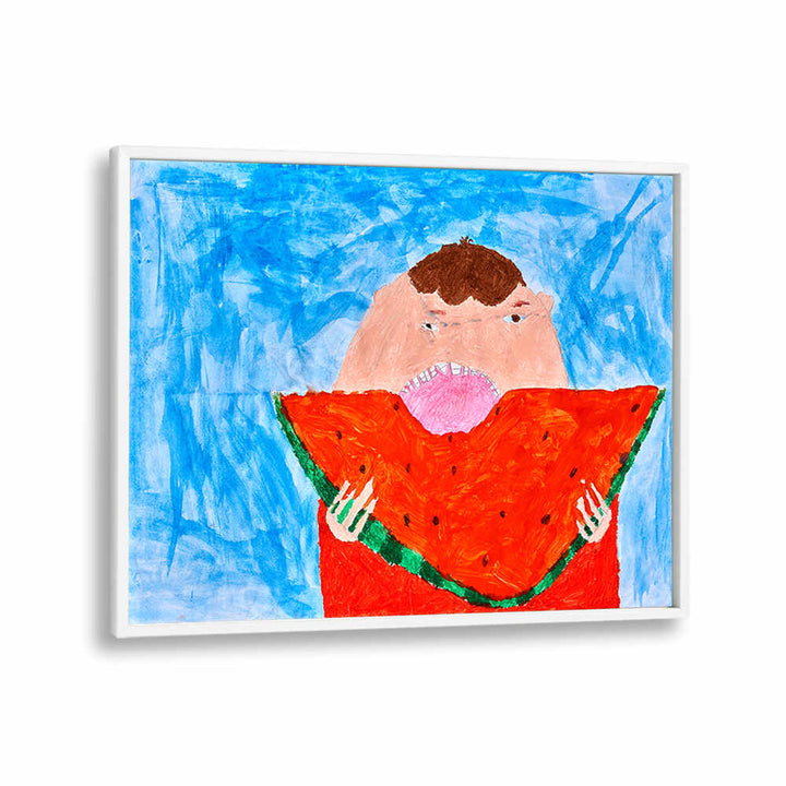 Colorful WATERMELON, KIDS ROOM PAINTINGS featuring a joyful child enjoying a slice, perfect for vibrant decor.