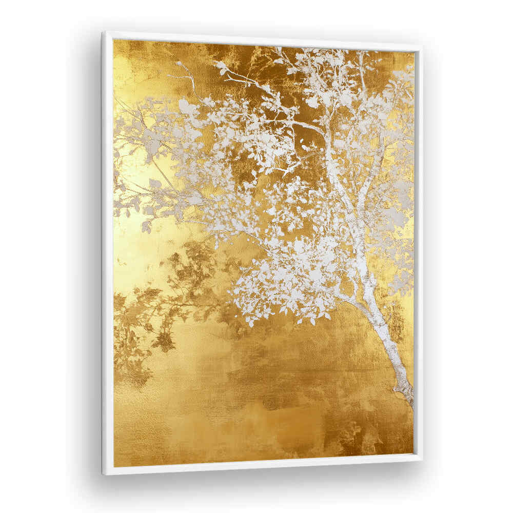 WHITE AND GOLD NATURE LANDSCAPE V , FLORAL FLOWER PAINTINGS
