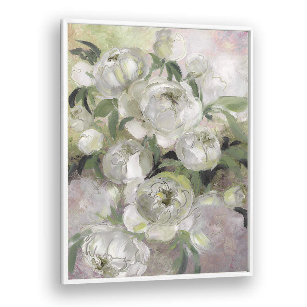 SADY PAINTERLY FLORALS IN GREEN , FLORAL FLOWER PAINTINGS