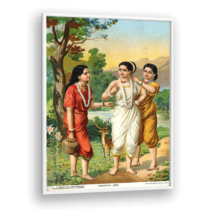 SHAKUNTALA AND SAKHIS , INDIAN ART PAINTINGS