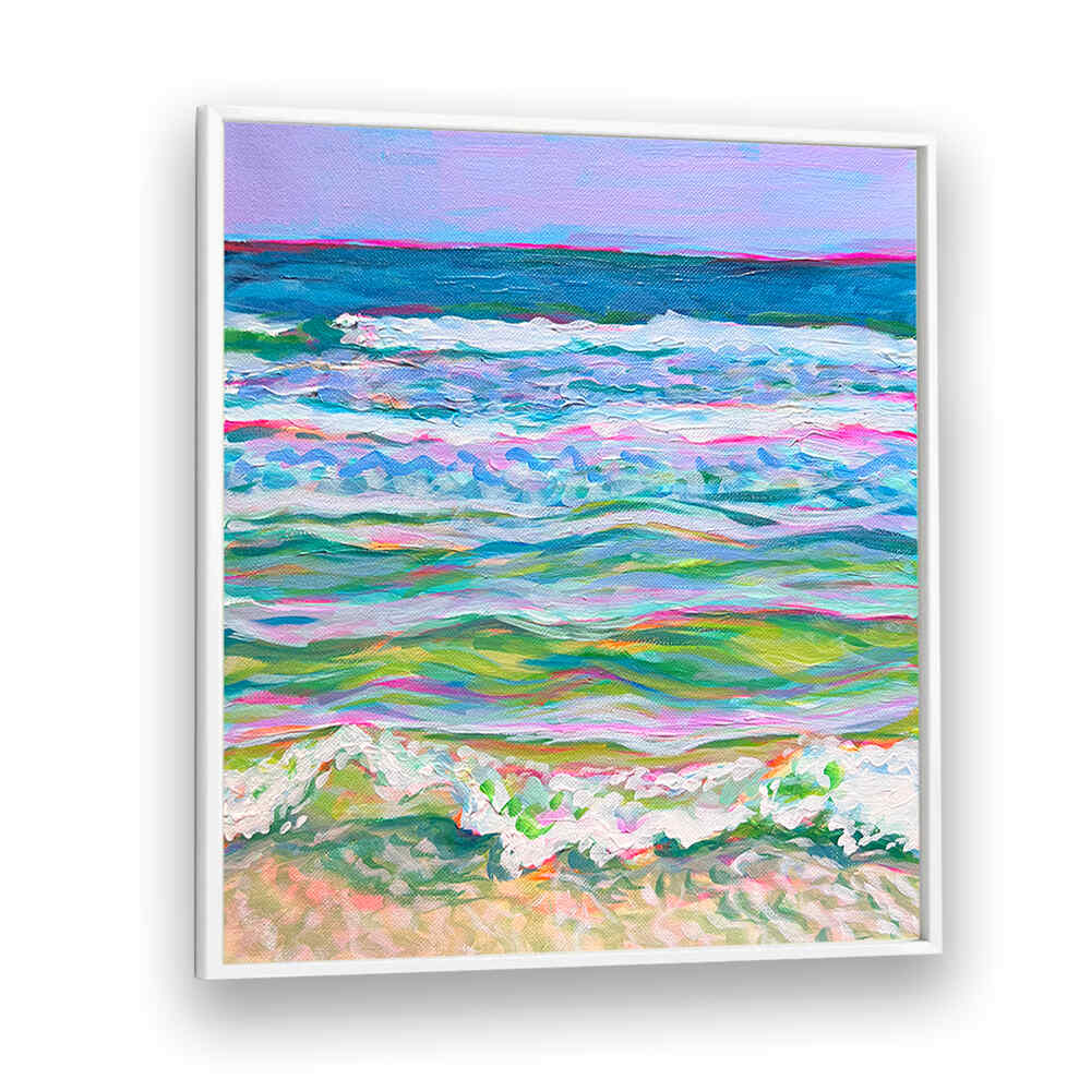 PINK SEAS , BEACH PAINTINGS soft pastel shoreline canvas with pink, coral and turquoise waves