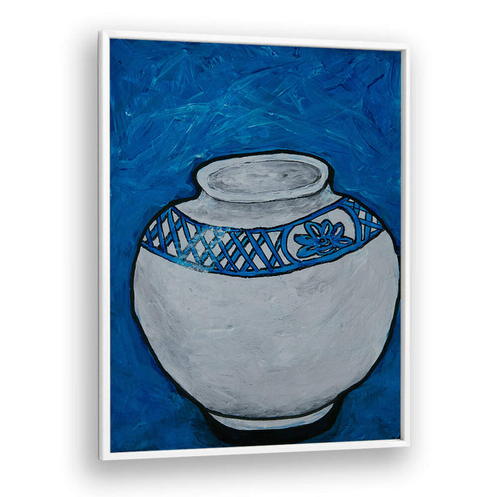 Stylish WHITE VASE WITH BLUE, KITCHEN POSTERS enhance your culinary space with charm and artistic flair.