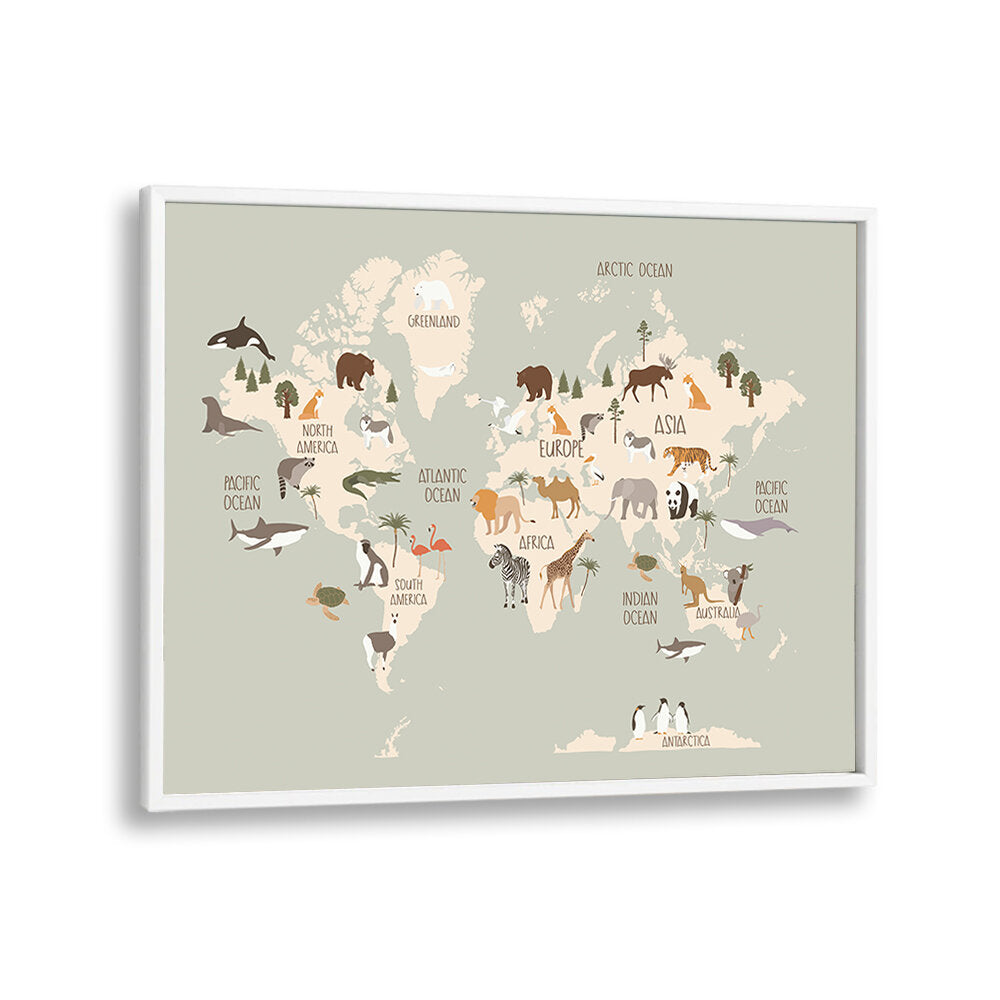 WILDLIFE WORLD MAP , KIDS ROOM PAINTINGS