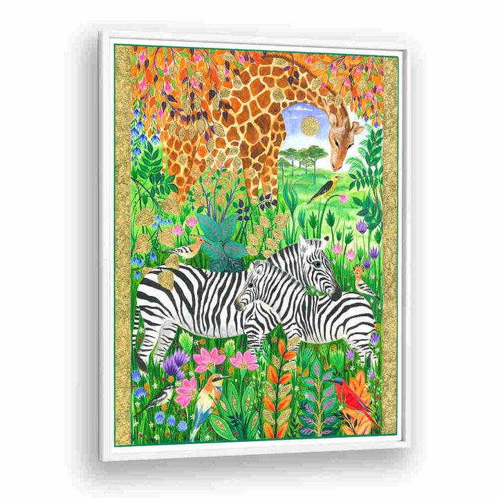 GIRAFFE AND ZEBRAS , ANIMAL PAINTINGS