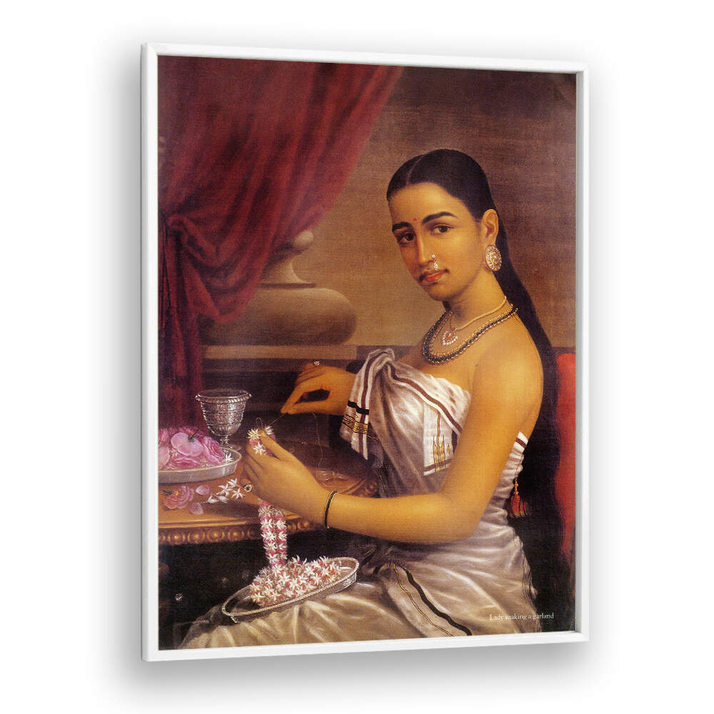 LADY MAKING A GARLAND , INDIAN ART PAINTINGS