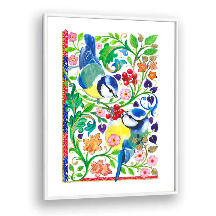 BLUE TITS AND BERRIES , ANIMAL PAINTINGS