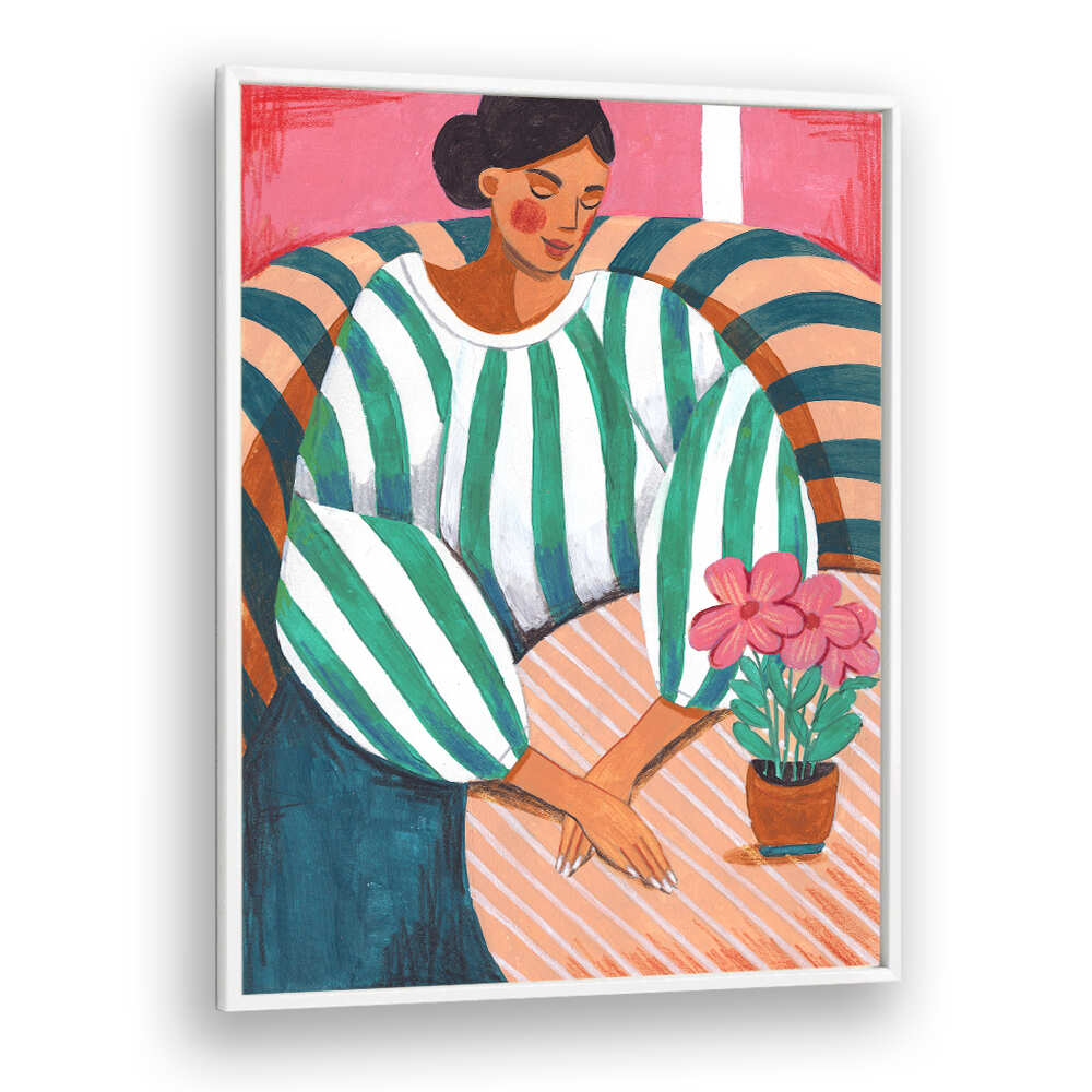 WOMAN IN STRIPES IN THOUGHT , PORTRAITS & FIGURATIVE ILLUSTRATIONS