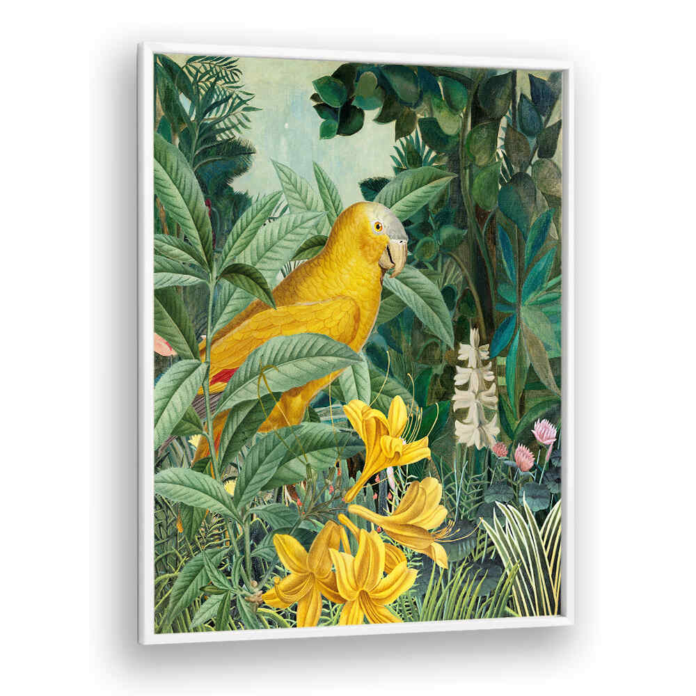 YELLOW PARROTS IN GREEN , ANIMAL PAINTINGS