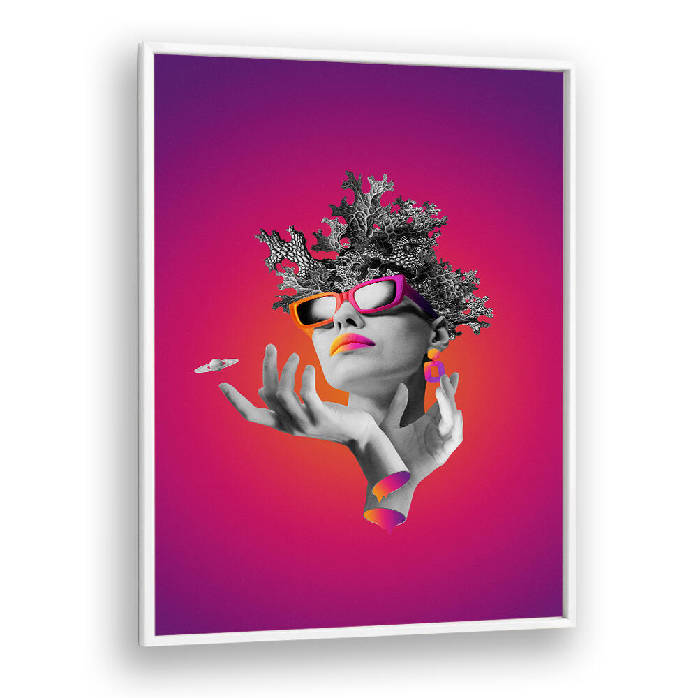 Surreal art print featuring a stylish lady with vibrant colors, perfect for decor. Discover LADY ON PINK, SURREAL ART PRINTS.