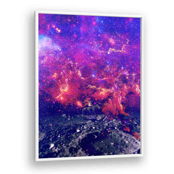 Surreal art print featuring a space cowboy in vibrant cosmic colors, perfect for unique home decor. SPACE COWBOY, SURREAL ART PRINTS.