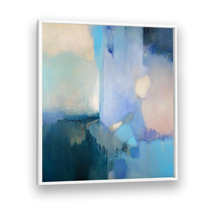 Vibrant FROZEN HAZE, ABSTRACT PAINTINGS showcase calming blues and soft colors, perfect for modern decor.