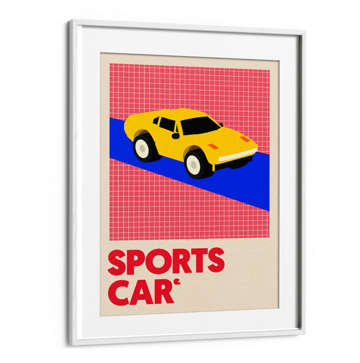 Stylish SPORTS CAR poster featuring a vibrant yellow sports car design, perfect for car enthusiasts and decor.