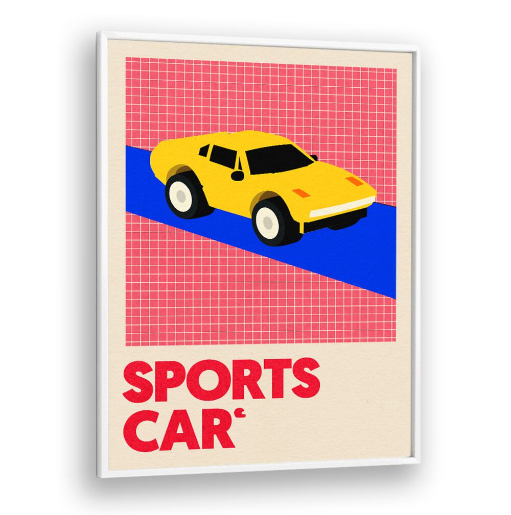 Stylish SPORTS CAR, CAR POSTERS featuring a vibrant yellow sports car design perfect for any automotive enthusiast's space.