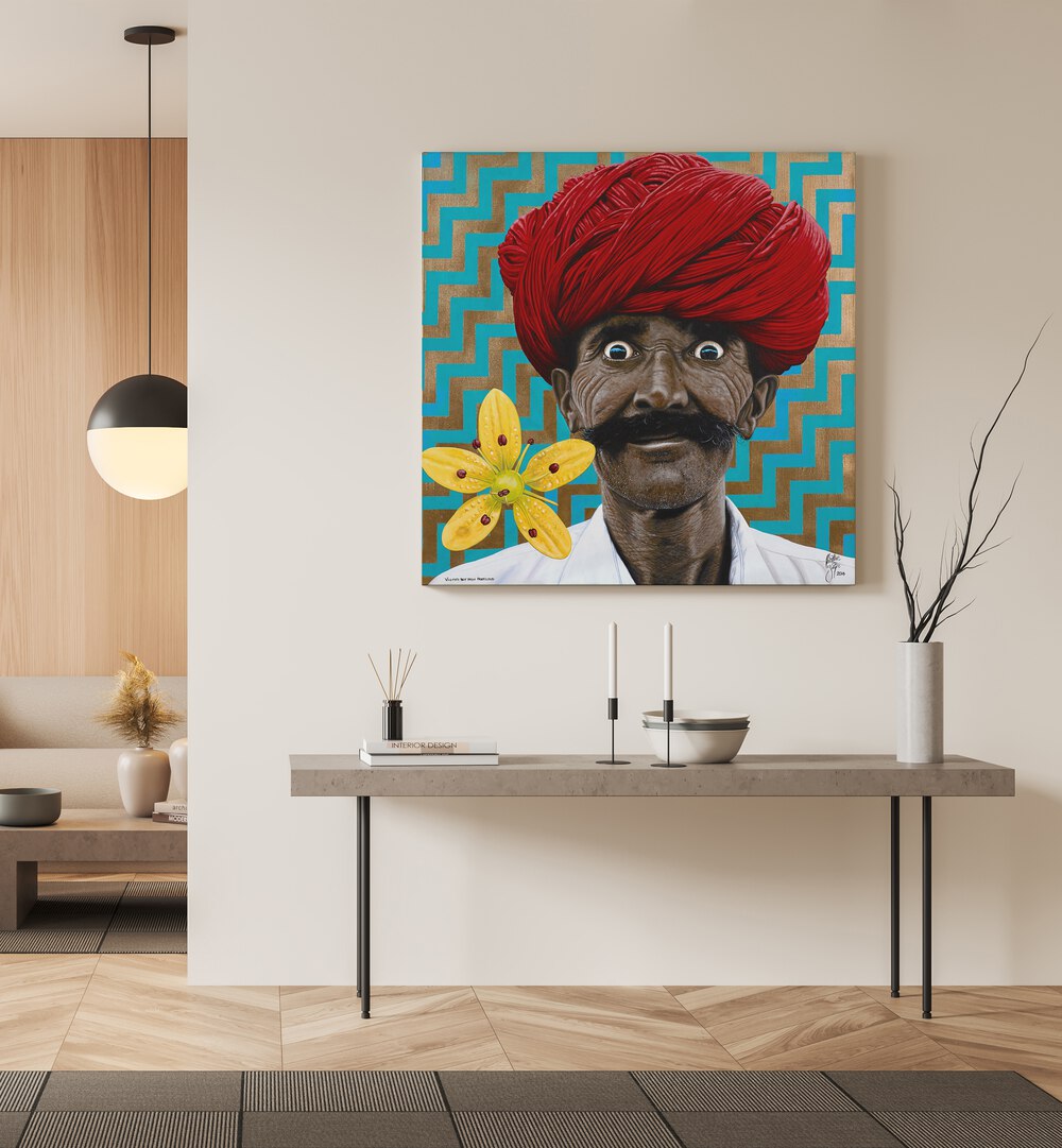 Wild Eyed Boy From Freecloud By Christian Beijer Red Indians Art ArtWork Placed on a wall In A Living Room 