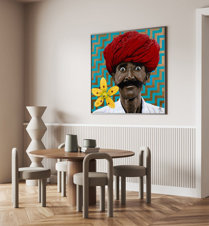 Wild Eyed Boy From Freecloud By Christian Beijer Red Indians Art ArtWork Placed on a wall In A Living Room 
