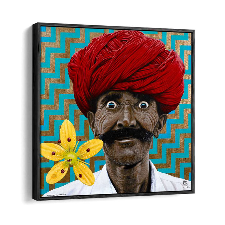 Wild Eyed Boy From Freecloud By Christian Beijer Red Indians Art ArtWork  in Black Floater Frame