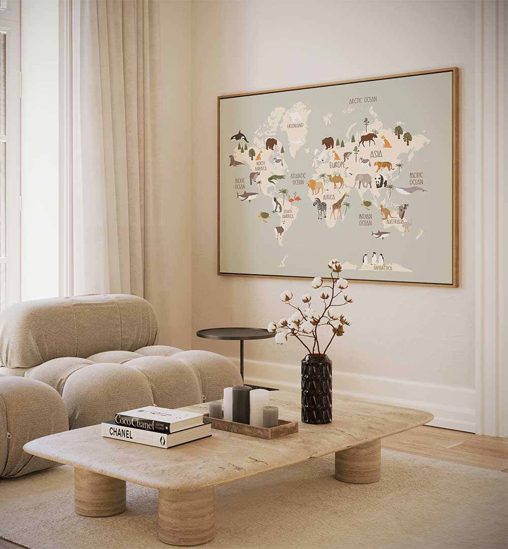 WILDLIFE WORLD MAP , KIDS ROOM PAINTINGS
