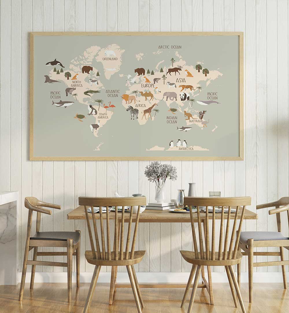 WILDLIFE WORLD MAP , KIDS ROOM PAINTINGS