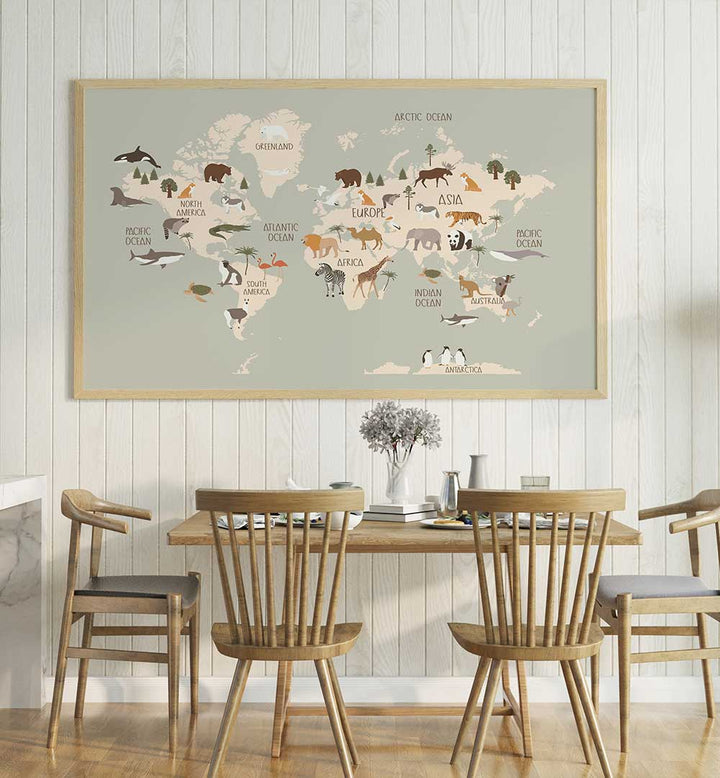 WILDLIFE WORLD MAP , KIDS ROOM PAINTINGS