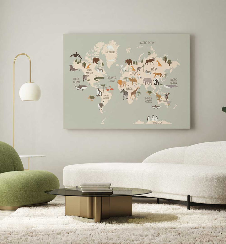 WILDLIFE WORLD MAP , KIDS ROOM PAINTINGS
