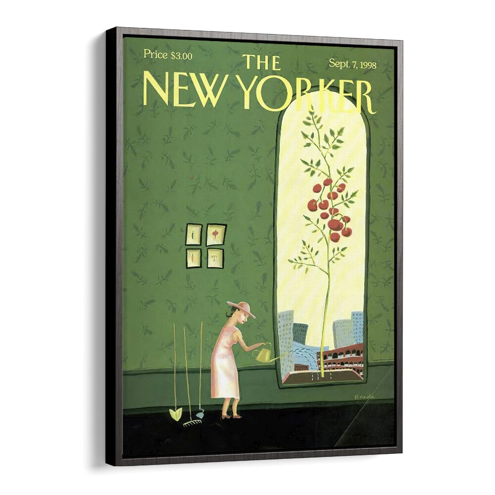 Window Box By Juliet Borda - New Yorker Magazine Cover  7th Sep 1998 Artwork in Black Floater Frame