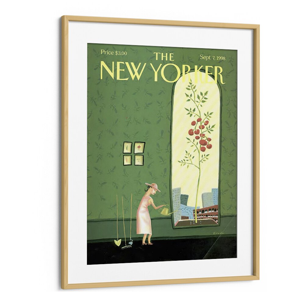 Window Box By Juliet Borda - New Yorker Magazine Cover  7th Sep 1998 Artwork in Oak Wood Frame With Mount
