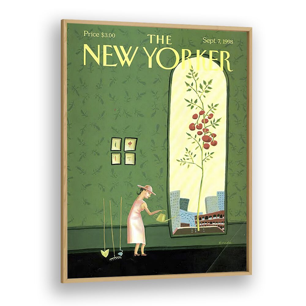 Window Box By Juliet Borda - New Yorker Magazine Cover  7th Sep 1998 Artwork in Oak Wood Plain Frame
